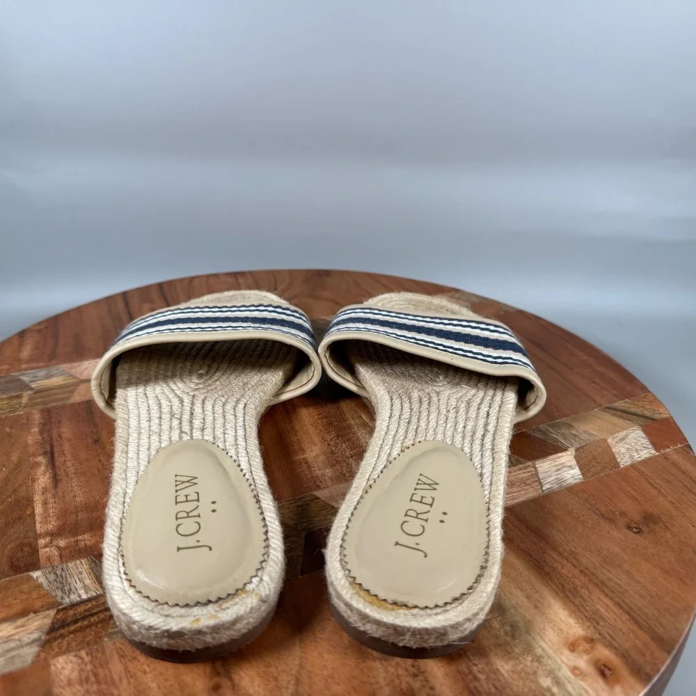 J.Crew‎ Womens Striped Espadrille Slide Sandals Tan Navy Blue White Size 6